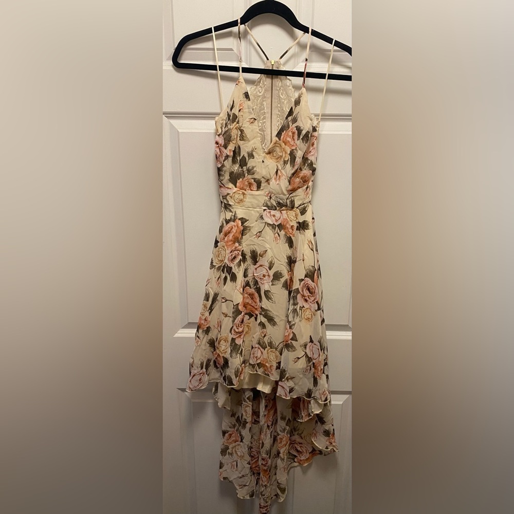 Floral A-Line Women’s Dress in Cream and Peach